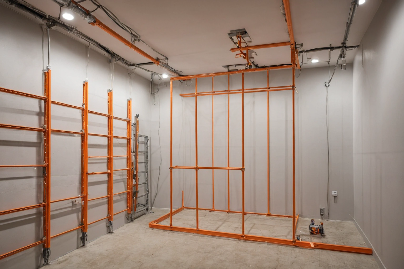 Spare conduit runs in an open wall during construction